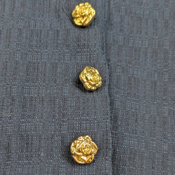 JM Collections Blue Rayon Blend Dress Pants With Gold Roses - Picture 8 of 13